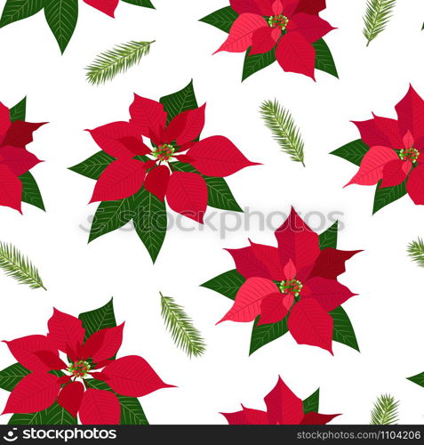 Christmas seamless pattern with poinsettia plant background, Winter pattern, wrapping paper, pattern fills, winter greetings, web page background, Christmas and New Year greeting cards