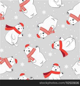 Christmas seamless pattern with polar bear background, Winter pattern with white bear, wrapping paper, pattern fills, winter greetings, web page background, Christmas and New Year greeting cards