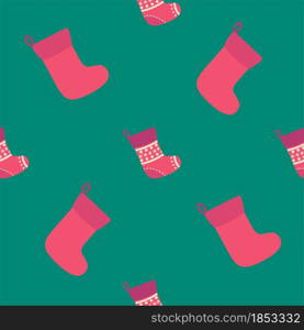 Christmas seamless pattern with red Christmas socks with snowflakes, specks. Christmas seamless pattern with red Christmas socks with snowflakes