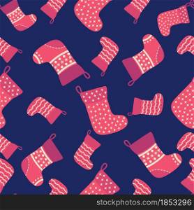 Christmas seamless pattern with red Christmas socks with snowflakes, specks, pattern. Christmas seamless pattern with red Christmas socks with snowflakes, specks