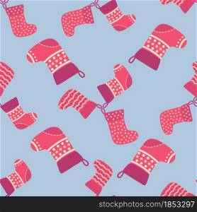 Christmas seamless pattern with red Christmas socks with snowflakes, specks, pattern. Christmas seamless pattern with red Christmas socks with snowflakes, specks