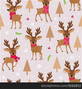 Christmas seamless pattern with reindeer background, Winter pattern with deer, wrapping paper, pattern fills, winter greetings, web page background, Christmas and New Year greeting cards