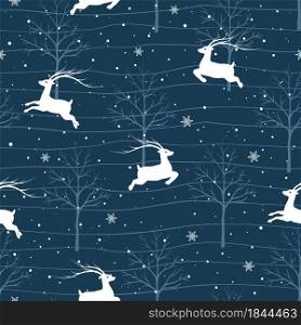 Christmas seamless pattern with reindeers on winter night,for decorative,celebrate party,greeting card or wrapping paper,vector illustration