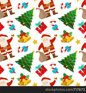 Christmas seamless pattern with santa claus and christmas tree on white background