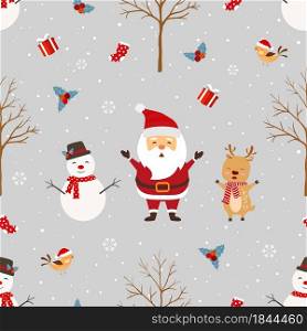 Christmas seamless pattern with Santa Claus and friends happy on winter background,vector illustration