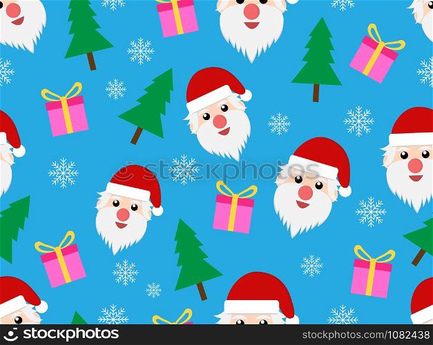 Christmas seamless pattern with Santa Claus and gift on blue background - Vector illustration