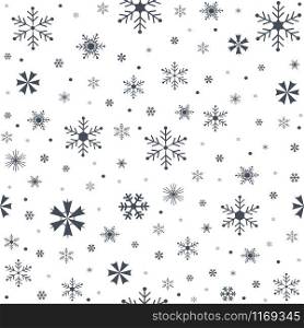 Christmas seamless pattern with snowflakes.Black snow on white background.