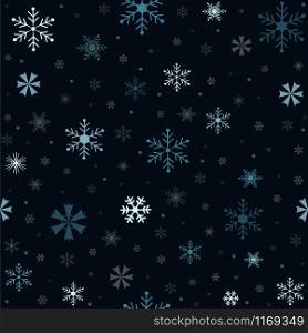 Christmas seamless pattern with snowflakes.Blue snow on black background.