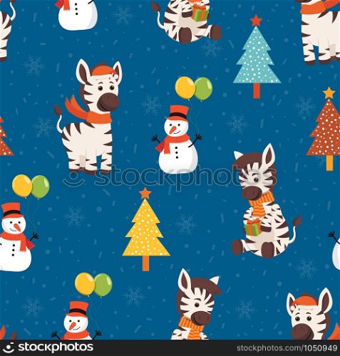Christmas seamless pattern with zebra background, Winter pattern with christmas party, wrapping paper, pattern fills, winter greetings, web page background, Christmas and New Year greeting cards