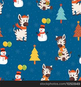 Christmas seamless pattern with zebra background, Winter pattern with christmas party, wrapping paper, pattern fills, winter greetings, web page background, Christmas and New Year greeting cards