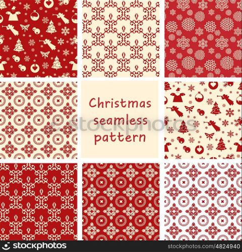 Christmas seamless red retro vector patterns tiling. Endless texture can be used for printing onto fabric and paper or scrap booking, surface textile, web page background.