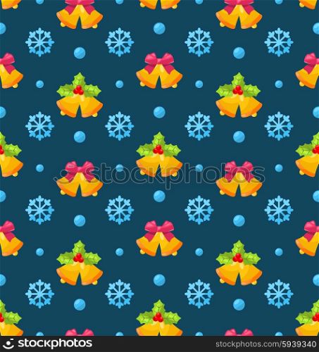Christmas Seamless Texture with Jingle Bells and Snowflakes. Illustration Christmas Seamless Texture with Jingle Bells and Snowflakes - Vector