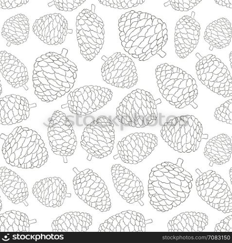 Christmas seamless vector pattern with pine cones. Hand drawn in black and white. Background for fabric, wrapping paper, web, greeting cards and other.