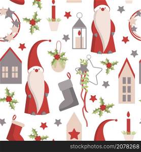 Christmas seamless vector pattern with Santa Claus. . Christmas vector pattern .