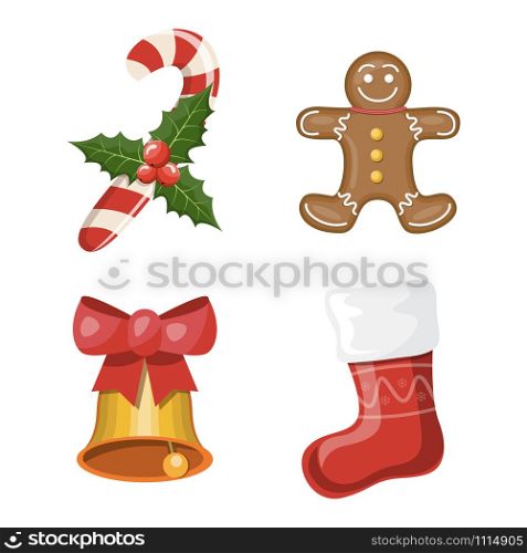 Christmas set. Set of Christmas attributes, cartoon vector illustration