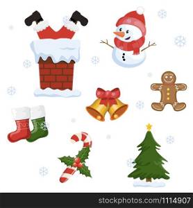Christmas set. Set of Christmas attributes, cartoon vector illustration