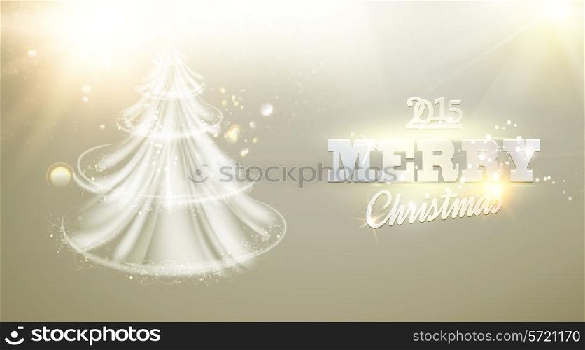 Christmas shine fir-tree over sepia christmas background. Vector illustration.