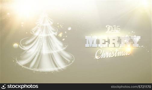 Christmas shine fir-tree over sepia christmas background. Vector illustration.