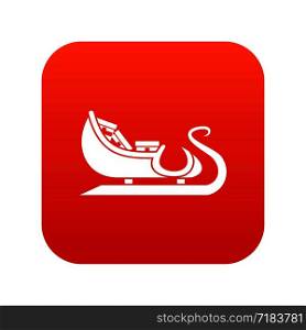Christmas sleigh of santa claus icon digital red for any design isolated on white vector illustration. Christmas sleigh of santa claus icon digital red