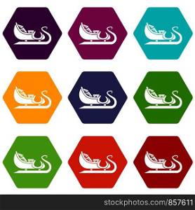 Christmas sleigh of santa claus icon set many color hexahedron isolated on white vector illustration. Christmas sleigh of santa claus icon set color hexahedron