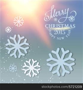 Christmas snow card with glow sparks over gray background. Vector illustration.
