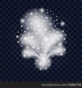 Christmas snow glittering shape with sparkles, snowflakes and silver star dust. Winter New Year decoration, vector illustration