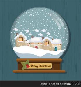 Christmas snow globe with beautiful houses in it, vector eps 10