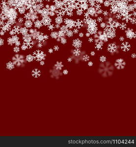 Christmas snow seasonal background with scattered snowflakes falling in winter time for New Years holidays