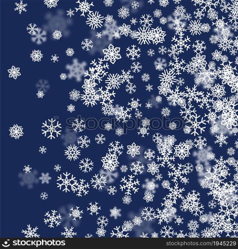Christmas snow seasonal background with scattered snowflakes falling in winter time for New Years holidays