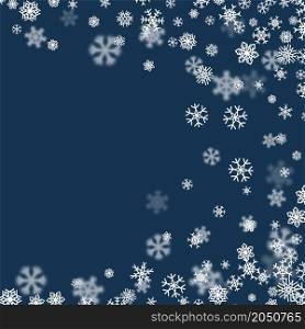 Christmas snow seasonal background with scattered snowflakes falling in winter time for New Years holidays
