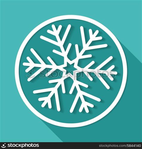 Christmas snowflake on white circle with a long shadow