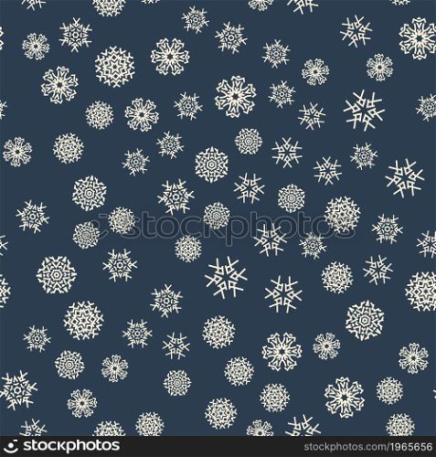 Christmas snowflake seamless pattern for winter holidays ornaments with scattered snow in natural harmony