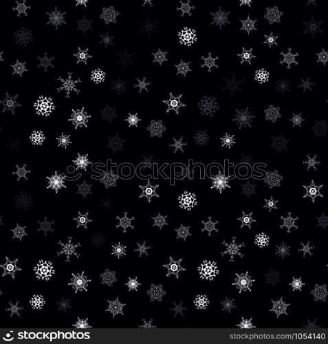 Christmas snowflake seamless pattern with falling snow made of beautiful spinning transparent snowflakes