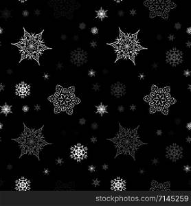 Christmas snowflake seamless pattern with falling snow made of beautiful spinning transparent snowflakes