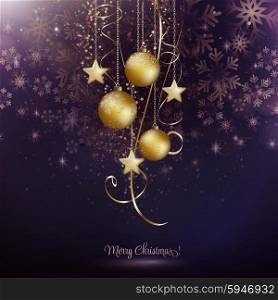Christmas snowflakes background. Vector illustration. Abstract Christmas snowflakes background with gold balls and stars.