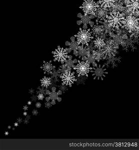 Christmas snowflakes blizzard stream in the darkness