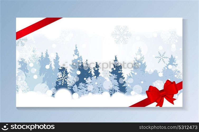 Christmas Snowflakes on Background with a silhouette of trees. Vector Illustration. EPS10. Christmas Snowflakes on Background with a silhouette of trees. V