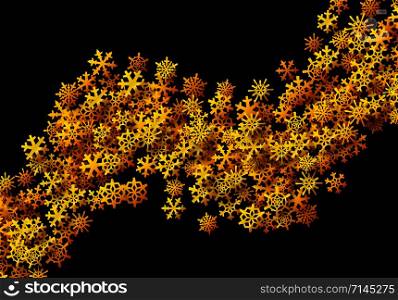 Christmas snowflakes scattered card for winter holidays with golden foil snow