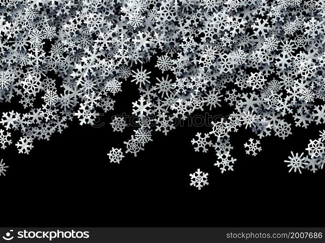 Christmas snowflakes scattered card for winter holidays with silver foil snow