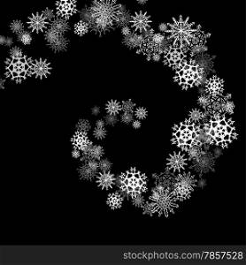 Christmas snowflakes spiral stream in the darkness