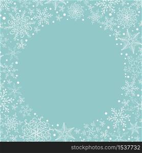 Christmas snowflakes wreath with place for your text. Greeting card design with xmas elements. Modern winter season postcard, brochure, banner.. Christmas snowflakes wreath with place for your text. Greeting card design with xmas elements. Modern winter season postcard, brochure, banner