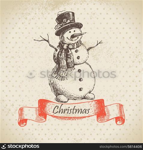 Christmas snowman. Hand drawn illustration
