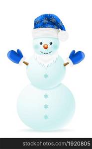 christmas snowman made of big snowballs with headdress vector illustration isolated on white background