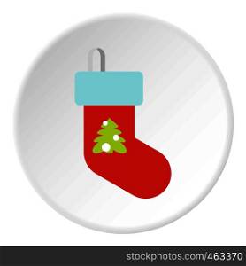 Christmas sock icon in flat circle isolated vector illustration for web. Christmas sock icon circle