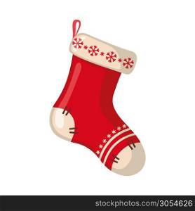 Christmas sock icon in flat style isolated on white background. Vector illustration.. Christmas sock icon in flat style.