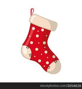 Christmas sock icon in flat style isolated on white background. Vector illustration.. Christmas sock icon in flat style.