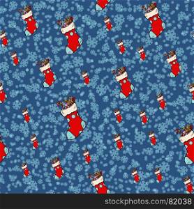 Christmas socks for gifts, seamless pattern. Comic book cartoon pop art retro vector illustration drawing. Christmas socks for gifts, seamless pattern