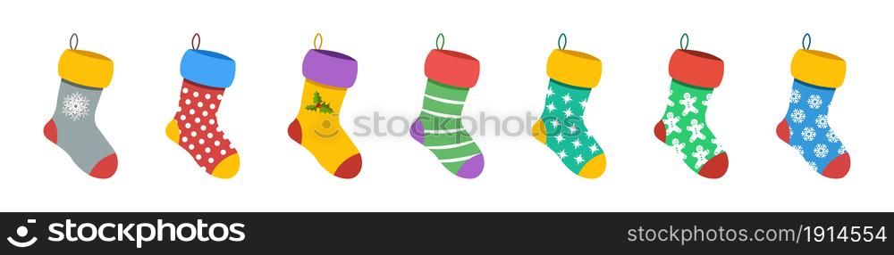 Christmas socks. Vector illustration. Merry Christmas and Happy New Year. Socks collection. EPS 10.. Christmas socks. Vector illustration. Merry Christmas and Happy New Year. Socks collection.