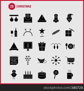 Christmas Solid Glyph Icons Set For Infographics, Mobile UX/UI Kit And Print Design. Include: Christmas Candy, Sweet, Christmas, Food, Meal, Clown, Santa Collection Modern Infographic Logo and Pictogram. - Vector