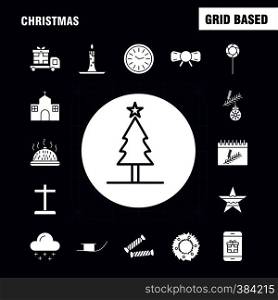 Christmas Solid Glyph Icons Set For Infographics, Mobile UX/UI Kit And Print Design. Include: Food, Meal, Knife, Plate, Christmas Balls, Balls, Decorations, Collection Modern Infographic Logo and Pictogram. - Vector